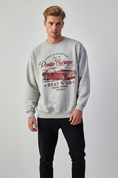 UNCİA OUTDOORS سويت شيرت رجالي مطبوع عليه سيارة عتيقة بأكمام طويلة ومقاس كبير