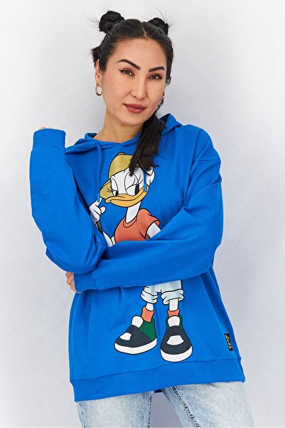 Disney Women Hoodie Graphic Long Sleeves Sweatshirt, Blue