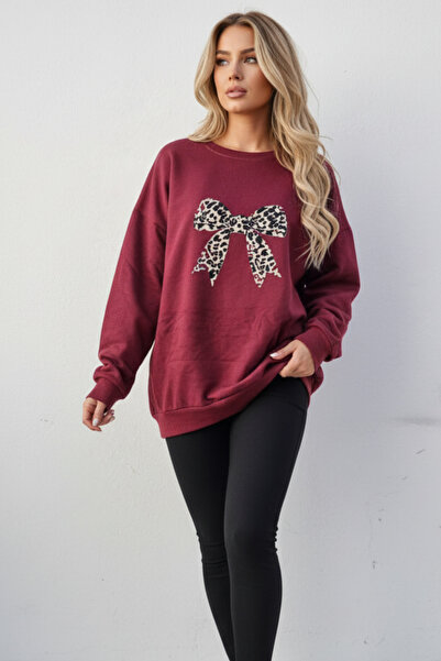 UNCİA OUTDOORS Γυναικείο φούτερ με λεοπάρ σχέδιο και φιόγκο, μεγάλου μεγέθους...