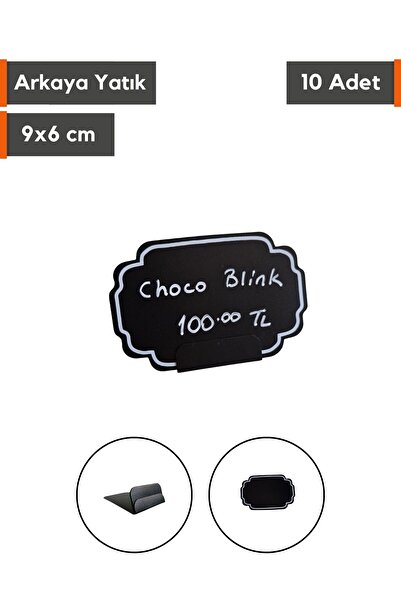 Şeffaf Etiket 10 Ad Silinebilir Dekoratif Siyah Etiket Ayaklı Arkaya Yatık 9x...