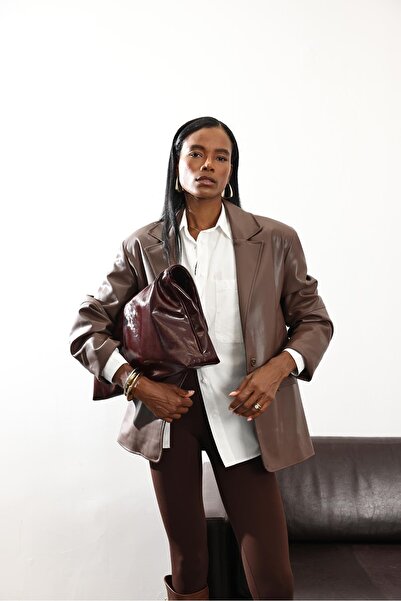 5in1Canpolat Brown Leather Blazer Jacket 0554