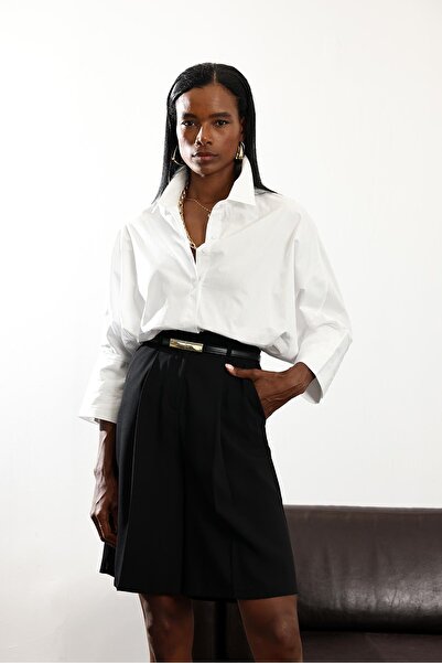 5in1Canpolat Siyah Krep Bermuda Şort 1593