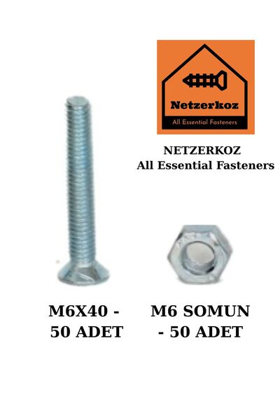 Netzerkoz 100 adet M6x40 YHB Metrik Vida ve M6 Somun Seti-50 adet Mobilya Kul...