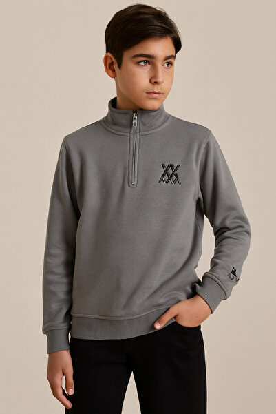 NAZARGİYİM Children's Half-Zipper Ribbed Three-Thread Sweater