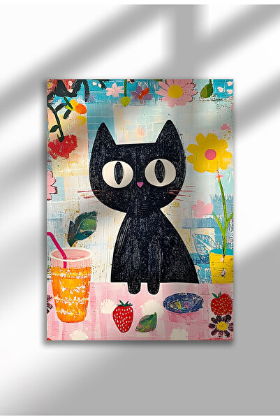 21mxm Imprimeu pe pânză cu pisică neagră – Operă digitală pe hârtie neînrămat...