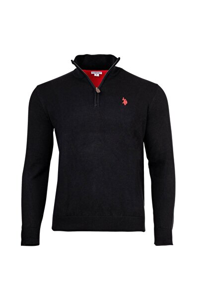 U.S. Polo Assn. Herren Strickpullover mit Stehkragen - Half Zip, Logo, Baumwolle