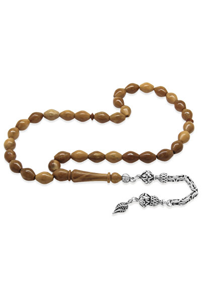 Tesbihane Κουκά Τσεμπίρι - Ασήμι 925 με Φούντα Βασιλιά - Καφέ - Κομμένο σε Σπριντούρα