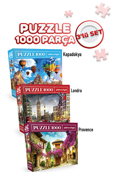Neverland 3 ADET 1000 PARÇA PUZZLE - KAPADOKYA VE LONDON VE PROVENCE