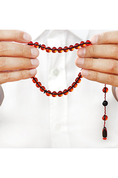 Tesbihane Systematic Sphere Cut Red Fire Amber Prayer Beads