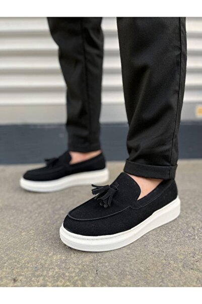 Zapatos JY154 Blaze Bağcıksız Püsküllü Süet Erkek Günlük Spor Klasik Ayakkabı SBT - Siyah