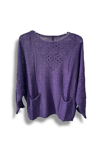 SUMEF Μπλούζα μεγάλου μεγέθους Mercerized Knitwear με τσέπες και διάτρητο σχέδιο - Ταιριάζει σε μέγεθος 38-52