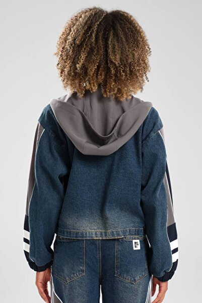 tw3 Γυναικείο τζιν μπουφάν με λεπτομερή σχεδίαση με ρίγες