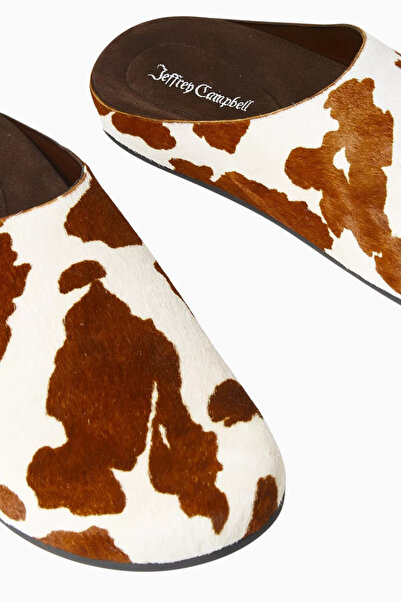 Jeffrey Campbell Kahverengi Beyaz İnek Desenli, Calf Hair Kadın Terlik Clogs