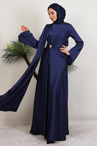 GİYZAMİLA Βραδινό φόρεμα Medusa Satin Navy Blue