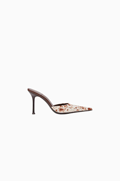 Jeffrey Campbell Robyn Beyaz Kahverengi, Calf Hair Stiletto Topuklu Kadın Mules