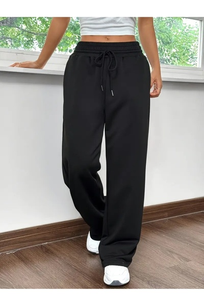 LOSSİA Γυναικείο μαύρο παντελόνι μεγάλου μεγέθους φαρδύ φαρδύ παντελόνι SIX S...