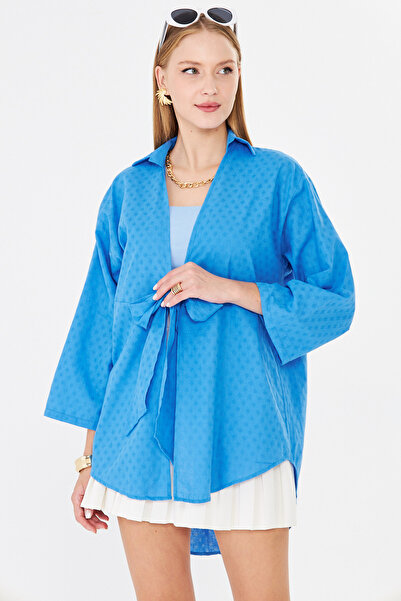 armonika Women's Blue Front Tie Kimono Shirt Arm-25Y001108