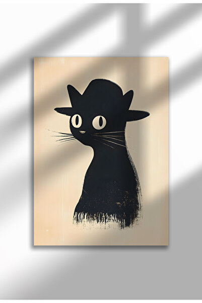 21mxm Imprimeu pe pânză cu pisică neagră – Operă digitală pe hârtie neînrămat...