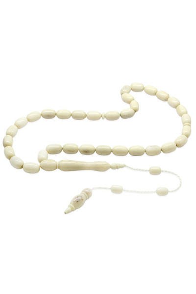 Tesbihane سبحة من عظم الجمل بلون طبيعي، مقطوعة بشكل كبسولة منتفخة ومنظمة