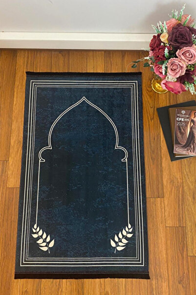 aymira home Dekoratif Dijital Baskılı Lacivert Kaymaz Taban Seccade Namazlık 75x120