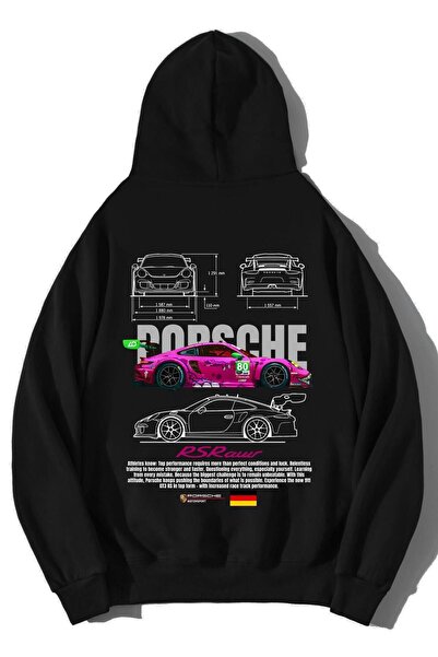 NOISSEY Unisex Oversized Porsche Rs Raw Pink Hoodie