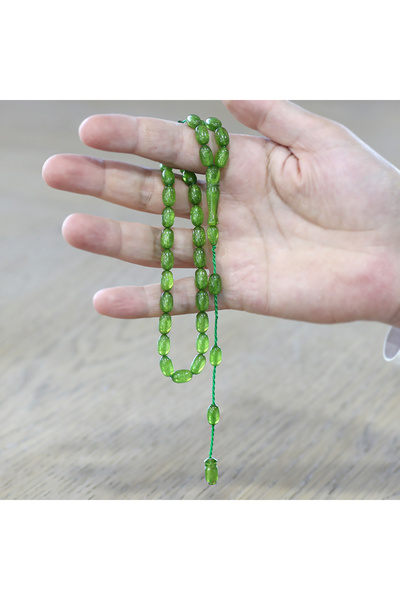 Tesbihane Specially Cut Mother-Of-Pearl Green Fire Amber Prayer Beads