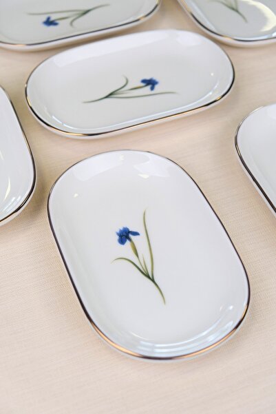 tabakevi Tabak Evi Porcelain Iris Gold Gilded Oval Boat Plate 18X11X2,50Cm 6 Li