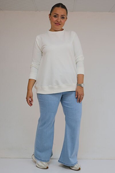 Eslina 9137-18 plus size flared jeans with elastic waistband - ice blue