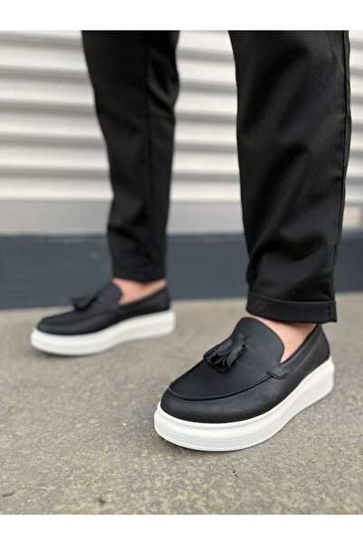 Zapatos JY154 Blaze Laceless Tasseled Skin حذاء رياضي كلاسيكي للرجال CBT - أسود