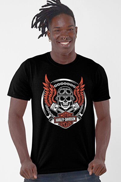 ROCKANDROLL Tricou pentru bărbați cu mânecă scurtă, negru, cu aripi de motoci...