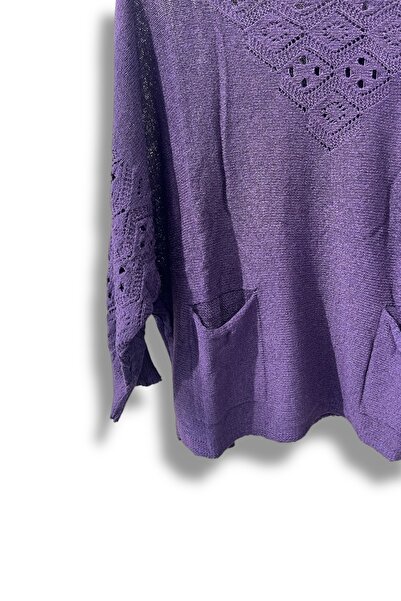 SUMEF Μπλούζα μεγάλου μεγέθους Mercerized Knitwear με τσέπες και διάτρητο σχέδιο - Ταιριάζει σε μέγεθος 38-52