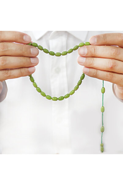 Tesbihane Systematic Special Cut Forest Green Crimped Amber Prayer Beads