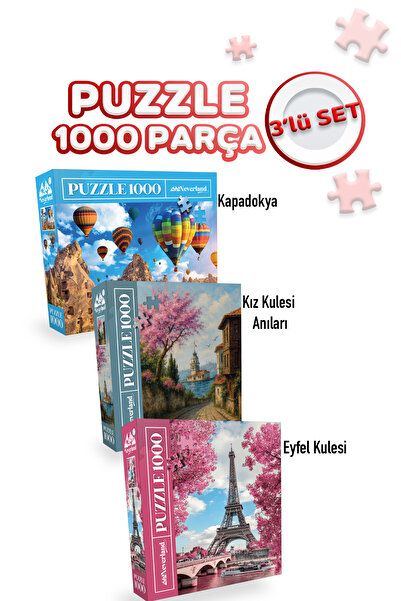 Neverland 3 ADET 1000 PARÇA PUZZLE - KIZ KULESİ ANILARI VE EYFEL KULESİ VE KA...