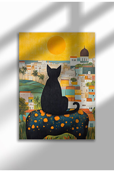 21mxm Imprimeu pe pânză cu pisică neagră – Operă digitală pe pânză neînrămată...