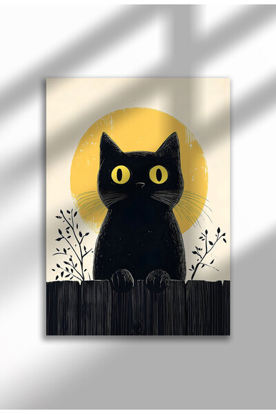 21mxm Imprimeu pe pânză cu pisică neagră – Operă digitală pe pânză neînrămată...