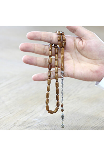 Tesbihane Non-Tarnish Metal Albanian Chain Tassel Necklace Cut Light Brown Polished Kuka Prayer Beads