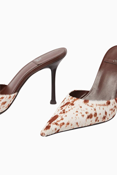 Jeffrey Campbell Robyn Beyaz Kahverengi, Calf Hair Stiletto Topuklu Kadın Mules