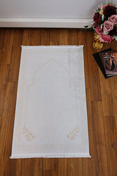 DEKOMOD Decorative Digital Printed Cream Non-Slip Base Prayer Rug Prayer Mat 75X120