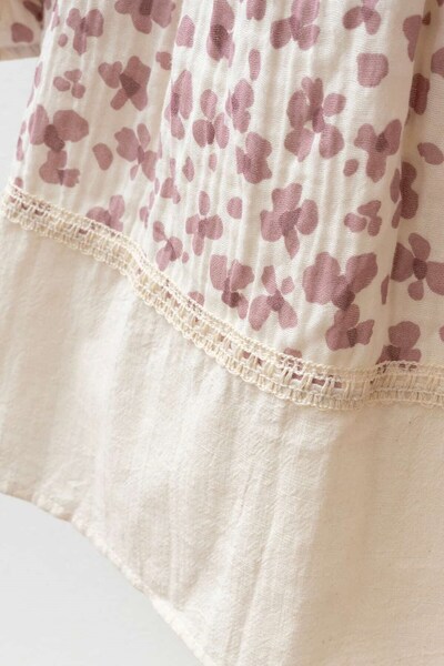 Banamio Elias Kız Bebek Çocuk Çiçek Desenli Fisto Detaylı Keten Yakalı Astarlı Müslin Elbise