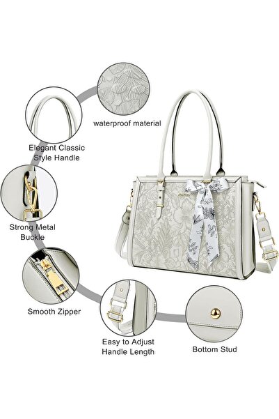 Mosiso Laptop Bag for Women, PU Leather Tote Bag, Front Embossed Retro Hibiscus Computer Bag with Si