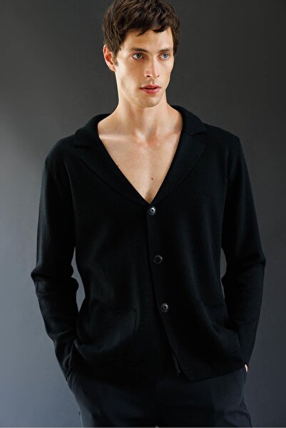 Desen Triko Men's Pocketed Blazer Jacket Black