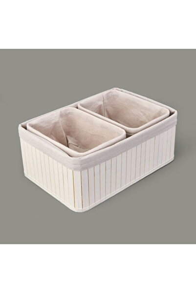 Simple Living 3'lü Çok Amaçlı Dekoratif Sepet - Beyaz