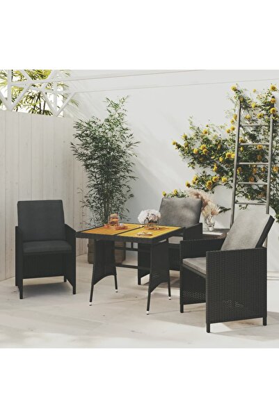 vidaxl Garden Table Black 70x70x72 cm Poly Rattan & Solid Acacia Wood