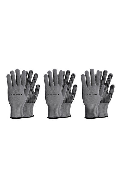Lawazim Cotton Working Gloves - 3 Pairs - Non-Slip Rubber Dotted Grip Durable Knitted Work Gloves