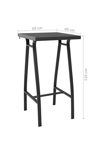vidaxl Garden Bar Table Black 60x60x110 cm Tempered Glass