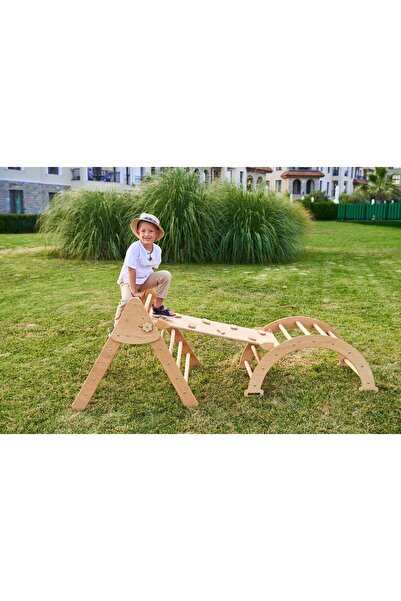 OEM Set de catarare mare 3in1, Triunghi Pikler cu Rampa si Arc Escaladare, pentru copii, 2-7 ani, lemn