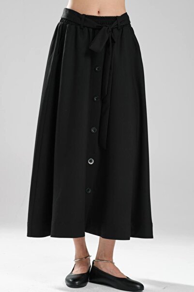 tw3 Women's Front Buttoned Belted Design Long Skirt