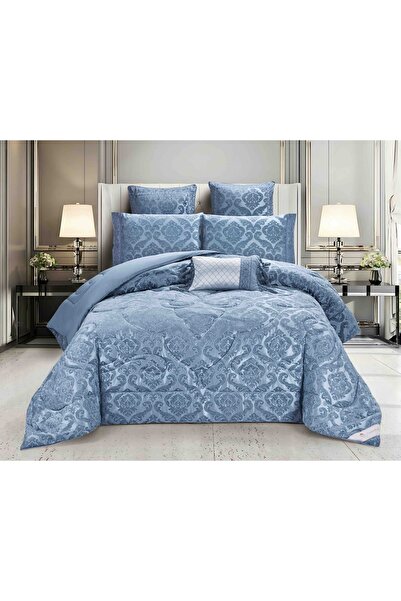 JOJO HOME Jacquard Gift Set, 7 Pieces, With Duvet Included, Blue