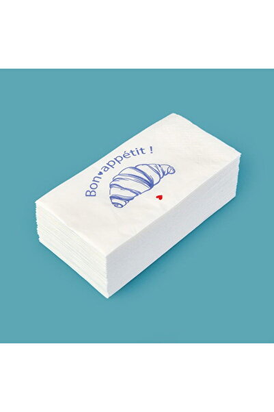 Evidea Kitchen 25'li Bon Appetit Desen Peçete - Beyaz - 16x8 cm