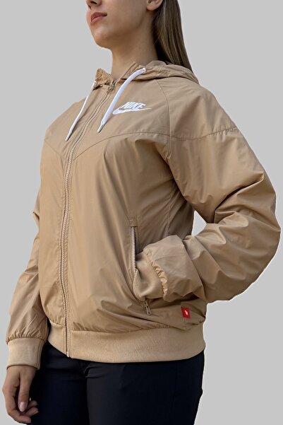 Nike Îmbrăcăminte sportivă Jachetă Windrunner Jachetă sport cu glugă pentru femei Bej